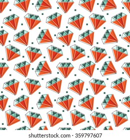 Seamless diamonds pattern. Geometric background with colorful gemstones. Jewels illustration. 