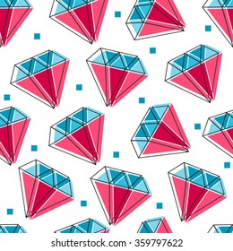 Seamless diamonds pattern. Geometric background with colorful gemstones. Jewels illustration. 