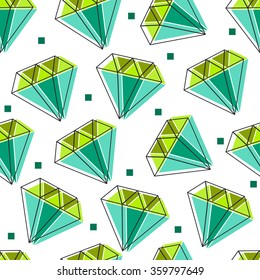 Seamless diamonds pattern. Geometric background with colorful gemstones. Jewels illustration. 