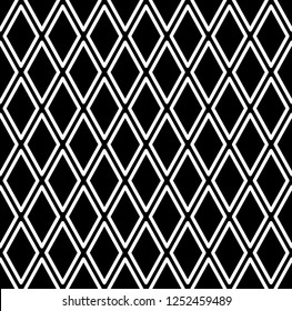 Seamless diamonds pattern. White geometric texture on black background. Vector art.