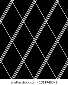 Patrón de diamantes sin foco. Textura geométrica blanca sobre fondo negro. Arte vectorial.