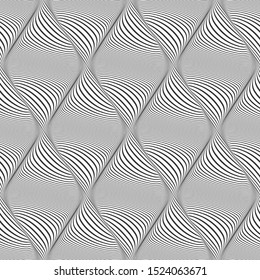 Patrón de arte pop de diamantes impecables. Ilusión 3D. Textura de líneas onduladas. Ilustración vectorial.