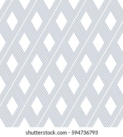 Seamless diamonds and striped lines pattern. Pinstripe texture. Vector art.