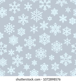 Seamless different geometric snowflakes background for packaging, cards, party invitations and textile. Winter Christmas and New Year holidays template. EPS 10 vector file