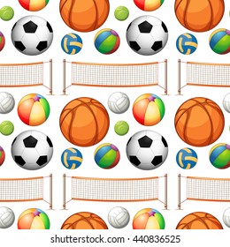 Seamless different kind of balls and net illustration