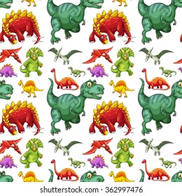Seamless different kind of dinosaurs illustration