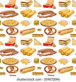 Seamless different kind of fastfood illustration