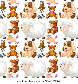 Seamless different kind of stuffed animals  illustration
