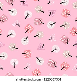 Seamless different kind of trees pattern pink tone color for wallpaper and background, paper print and fabric business, vector design.
