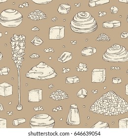Seamless with different kinds of sugar. Vector hand drawn illustration