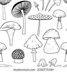 Seamless different mushrooms. Vector sketch illustration
