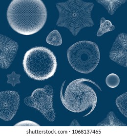 Seamless different and unique radiolaria shapes pattern, set 2