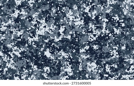 Nahtloses digitales Tarnmuster in kühlen Blautönen.  Perfekt für Hintergründe, Textilien oder militärische Designs.  Abstrakte Textur ruft ein Gefühl des Geheimnisses und der Verborgenheit hervor.