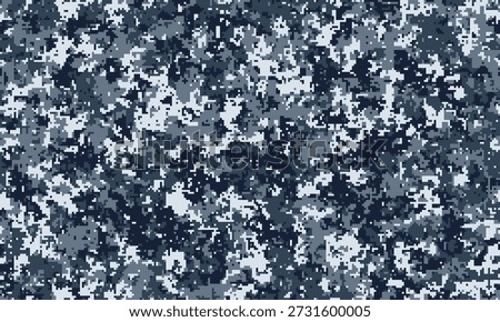 Seamless digital camouflage pattern in cool blue tones.  Perfect for backgrounds, textiles, or militarythemed designs.  Abstract texture evokes a sense of mystery and concealment.