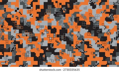 seamless digital camouflage pattern with orange, grey and black colors