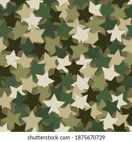 Seamless Digital Desert Camo Vector Texture. Military Camoflage Fabrics Print With Stars. Design Texture Element For Christmas Party Poster Or Textile Print.