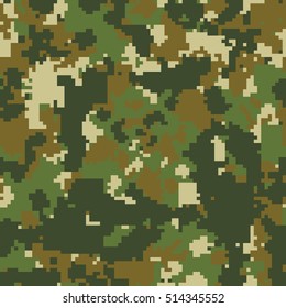 Seamless digital fashion pixel woodland camouflage pattern vector