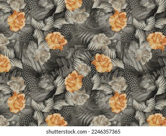 Seamless digital flower and texture background design 