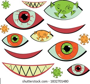 Patrón de halloween digital sin problemas con ojos y elementos de virus. Gráficos vectoriales