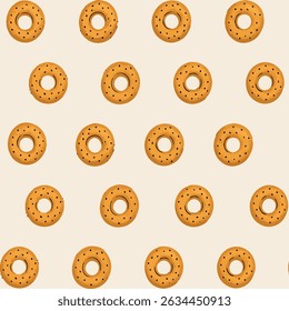 Seamless digital illustration pattern featuring round hand-drawn bagels with sesame seeds, arranged in a repeating layout on a transparent background. - Powered by Shutterstock - Get 15% off with code: PIKWIZARD15