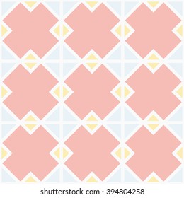 Seamless digital illustration of a tessellate pattern of identical geometric shapes in pastel pink, blue and cream. Vector EPS8