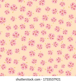 Seamless digital pattern with exotic flowers, hibiscus. Pink, beige pattern. Vintage style in web, backdrop, background. 