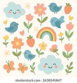 A seamless digital pattern featuring whimsical minimal elements in a hand-drawn style. Perfect for cute stationery, kids' products, and modern packaging.