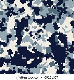 Seamless Digital Pixel Blue And White Camo Pattern Vector