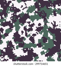 Seamless digital pixel fashion green white and black camouflage vector