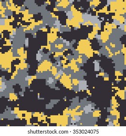 Seamless digital pixel fashion yellow and black camouflage pattern vector