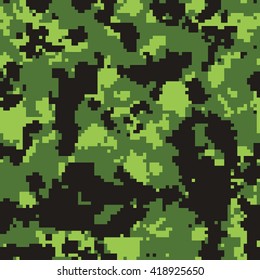 Seamless digital pixel green flora camo pattern vector