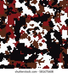 Seamless digital pixel white red and black fashion camouflage pattern vector