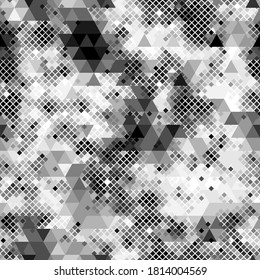 Seamless digital snow polar arctic pixel camo texture for army or hunting textile print. Vector digital military camouflage pattern. Snow white and gray color palette