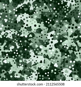 Seamless digital snow tundra spot camo texture for army or hunting textile print. Vector digital military camouflage pattern. Snow white and dirt green color palette