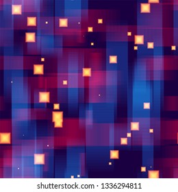Seamless Digital Space Neon Background. Light Shapes Pattern. Digital Movement Pattern. Big Data Concept.