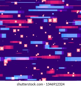 Seamless Digital Space Neon Background. Glow Shapes Texture. Technology Poster Background. Colorful Matrix Backdrop.