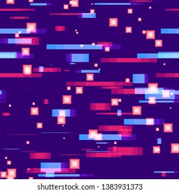 Seamless Digital Space Neon Background. Light Shapes Pattern. Digital Movement Pattern. Colorful Matrix Backdrop.