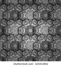 Seamless dim textured curls. Oriental style arabesques. Gray background with dim elements. Vector illustration. Vector dim pattern.