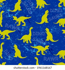 Seamless dino pattern for childrens textiles. Dinosaurs and grunge texture.