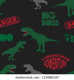Seamless  Dino pattern, print for T-shirts, textiles, wrapping paper, web. Original design with t-rex,dinosaur.  grunge design for boys . 
