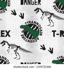 Seamless  Dino pattern, print for T-shirts, textiles, wrapping paper, web. Original design with t-rex,dinosaur.  grunge design for boys . 