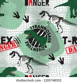 Seamless  Dino pattern, print for T-shirts, textiles, wrapping paper, web. Original design with t-rex,dinosaur.  grunge design for boys . 