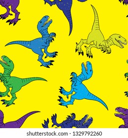 Seamless  Dino pattern, print for T-shirts, textiles, wrapping paper, web. Original design with t-rex,dinosaur.  grunge design for boys . 