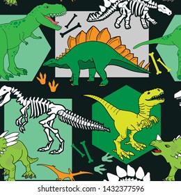 Seamless  Dino pattern, print for T-shirts, textiles, wrapping paper, web. Original design with t-rex,dinosaur.  grunge design for boys . 