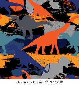 Seamless Dino pattern, print for T-shirts, textiles, wrapping paper, web. Original design with t-rex,dinosaur. grunge design for boys .