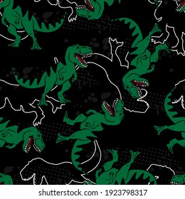 Seamless Dino pattern, print for T-shirts, textiles, wrapping paper, web. Original design with t-rex,dinosaur. grunge design for boys .