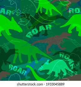 Seamless Dino pattern, print for T-shirts, textiles, wrapping paper, web. Original design with t-rex,dinosaur. grunge design for boys .