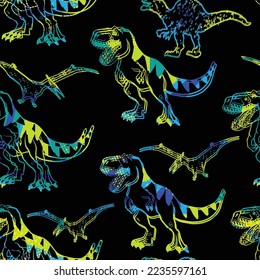 Seamless Dino pattern, print for T-shirts, textiles, wrapping paper, web. Original design with t-rex,dinosaur. grunge design for boys .