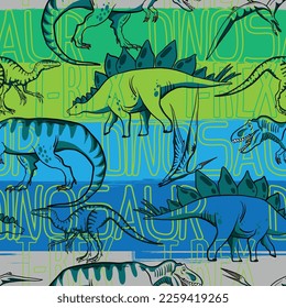 Seamless  Dino pattern, print for T-shirts, textiles, wrapping paper, web. Original design with t-rex,dinosaur .  grunge design for boys . 