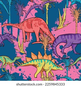 Seamless  Dino pattern, print for T-shirts, textiles, wrapping paper, web. Original design with t-rex,dinosaur .  grunge design for boys . 